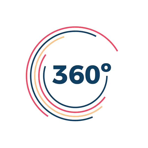 HOL Sustainability Logo depicting the number "360°" centered within a circular design made of multi-colored, overlapping curved lines. The colors used in the lines are blue, red, and yellow.
